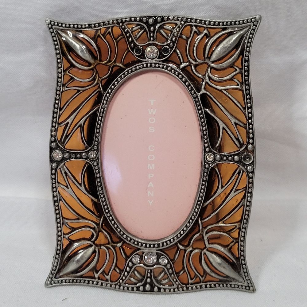 Two's Company Silver and Gold Ornate Metal Stainglass Photo Frame